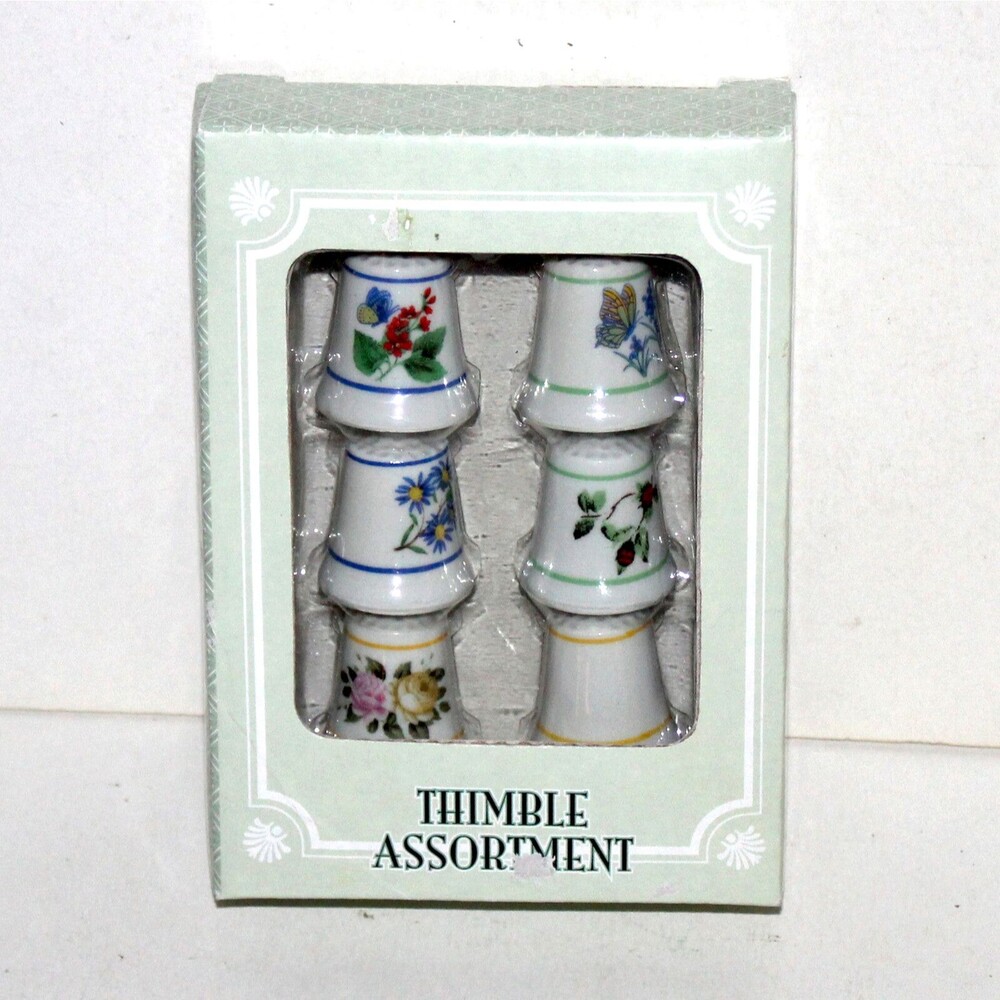 Set 6 Thimble Assortment white ceramic Greenbrier NEW butterfly flowers ladybug